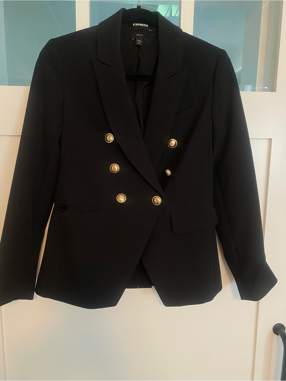 Express Black Double-Breasted Blazer with Gold Buttons